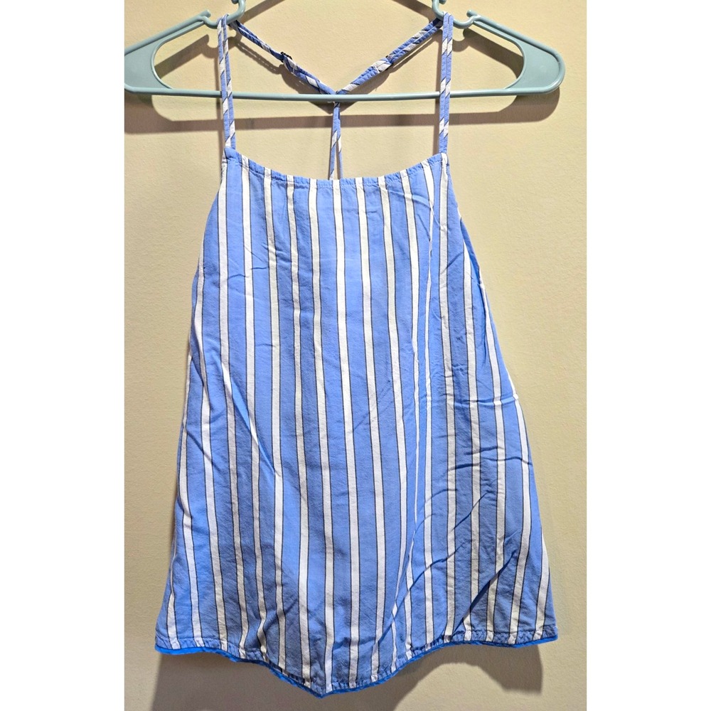 Stars Above Blue White Striped Spaghetti Strap Scoop Neck Cami Tank Top S